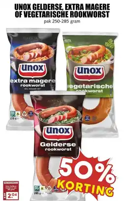 MCD Supermarkt UNOX GELDERSE, EXTRA MAGERE OF VEGETARISCHE ROOKWORST aanbieding