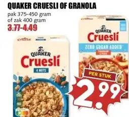 MCD Supermarkt QUAKER CRUESLI OF GRANOLA aanbieding