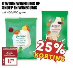 MCD Supermarkt G'WOON WINEGUMS OF SNOEP EN WINEGUMS aanbieding