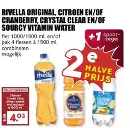 MCD Supermarkt RIVELLA ORIGINAL, CITROEN EN/OF CRANBERRY, CRYSTAL CLEAR EN/OF SOURCY VITAMIN WATER aanbieding