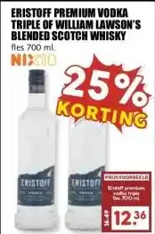 MCD Supermarkt ERISTOFF PREMIUM VODKA TRIPLE OF WILLIAM LAWSON'S BLENDED SCOTCH WHISKY aanbieding