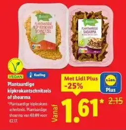 Lidl VEGAN Koeling Plantaardige kipkrokantschnitzels of shoarma aanbieding