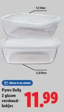 Lidl Pyrex Daily 2 glazen vershoud- bakjes aanbieding