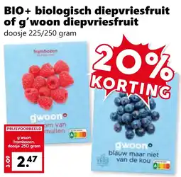 CoopCompact BIO+ biologisch diepvriesfruit of g'woon diepvriesfruit aanbieding