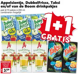 CoopCompact Appelsientje, DubbelFrisss, Taksi en/of van de Boom drinkpakjes aanbieding