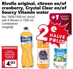 CoopCompact Rivella original, citroen en/of cranberry, Crystal Clear en/of Sourcy Vitamin water aanbieding