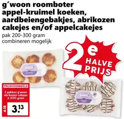 CoopCompact g'woon roomboter appel-kruimel koeken, aardbeiengebakjes, abrikozen cakejes en/of appelcakejes aanbieding
