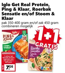 Coop Iglo Get Real Protein, Ping & Klaar, Roerbak Sensatie en/of Stoom & Klaar aanbieding