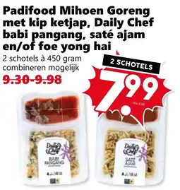 Coop Padifood Mihoen Goreng met kip ketjap, Daily Chef babi pangang, saté ajam en/of foe yong hai aanbieding