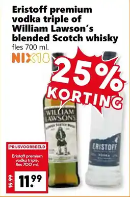 Coop Eristoff premium vodka triple of William Lawson's blended Scotch whisky aanbieding