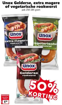 Coop Unox Gelderse, extra magere of vegetarische rookworst aanbieding