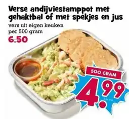 Boon`s Markt Verse andijviestamppot met gehaktbal of met spekjes en jus aanbieding