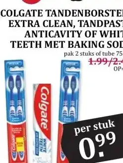 Boon`s Markt COLGATE TANDENBORSTELS EXTRA CLEAN, TANDPASTA ANTICAVITY OF WHITE TEETH MET BAKING SODA aanbieding