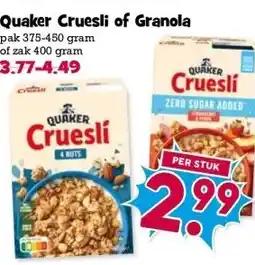 Boon`s Markt Quaker Cruesli of Granola aanbieding
