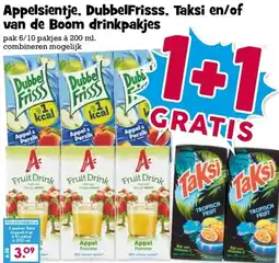 Boon`s Markt Appelsientje. DubbelFrisss, Taksi en/of van de Boom drinkpakjes aanbieding