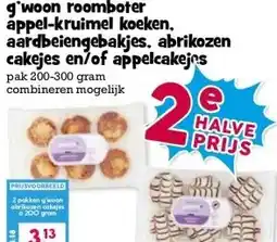 Boon`s Markt g'woon roomboter appel-kruimel koeken. aardbeiengebakjes, abrikozen cakejes en/of appelcakejes aanbieding