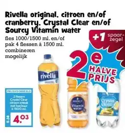 Boon`s Markt Rivella original, citroen en/of cranberry. Crystal Clear en/of Sourcy Vitamín water aanbieding
