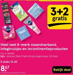 Etos Heel veel A-merk maandverband, inlegkruisjes en incontinentieproducten aanbieding