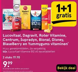 Etos Lucovitaal, Dagravit, Roter Vitamine, Centrum, Supradyn, Bional, Disney, BlaseBerry en Yummygums vitaminen aanbieding