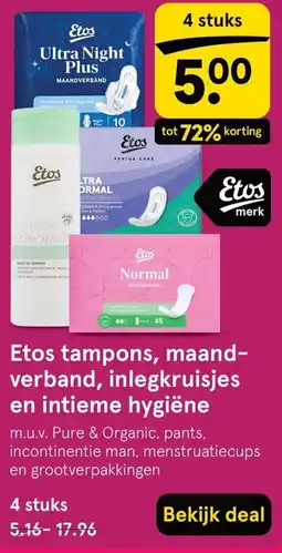 Etos Etos tampons, maand verband, inlegkruisjes en intieme hygiëne aanbieding