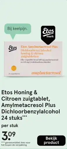 Etos Etos Honing & Citroen zuigtablet, Amylmetacresol Plus Dichloorbenzylalcohol aanbieding