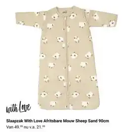 Van Asten BabySuperstore Slaapzak With Love Afritsbare Mouw Sheep Sand 90cm aanbieding