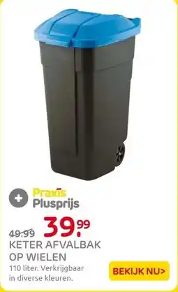 Praxis Keter Afvalbak op wielen, 110L blauw aanbieding