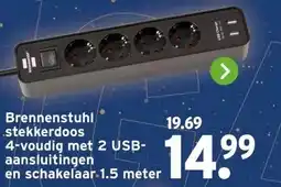 GAMMA Brennenstuhl stekkerdoos 4-voudig met 2 USB- aansluitingen en schakelaar. aanbieding