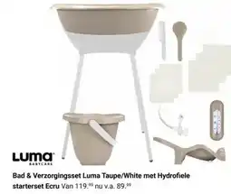Van Asten BabySuperstore Bad & Verzorgingsset Luma Taupe/White met Hydrofiele starterset Ecru aanbieding