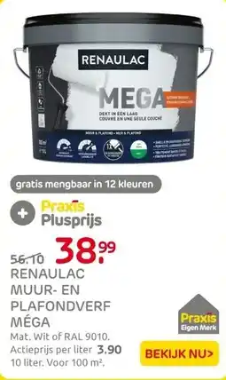 Praxis Renaulac Méga Muurverf - Mat - Wit - 10L aanbieding