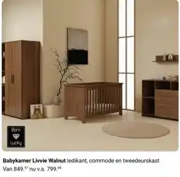 Van Asten BabySuperstore Babykamer Livvie Walnut ledikant, commode en tweedeurskast aanbieding