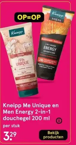 Etos Kneipp Me Unique en Men Energy 2-in-1 douchegel 200 ml aanbieding