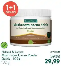 Holland & Barrett Mushroom Cacao Poeder Drink - 102g aanbieding
