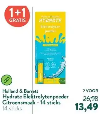 Holland & Barrett Hydrate Elektrolytenpoeder Citroensmaak - 14 sticks aanbieding