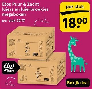 Etos Etos puur & zacht luiers en luierbroekjes megaboxen aanbieding