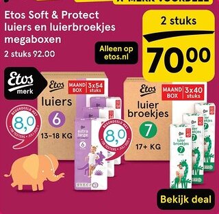 Etos Etos soft & protect luiers en luierbroekjes megaboxen aanbieding