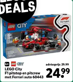 Intertoys LEGO City F1 pitstop en pitcrew met Ferrari auto 60443 aanbieding