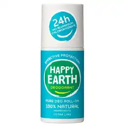 Trekpleister Happy Earth 100% Natural Cedar Lime Deodorant Roller aanbieding