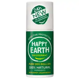 Trekpleister Happy Earth Bergamot Cedarwood Deodorant Roller aanbieding