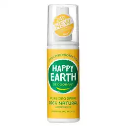 Trekpleister Happy Earth 100% Natural Jasmine Ho Wood Deodorant Spray aanbieding