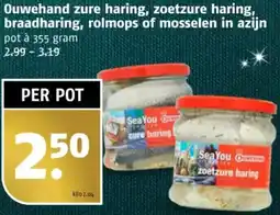 Poiesz Ouwehand zure haring, zoetzure haring, braadharing, rolmops of mosselen in azijn aanbieding