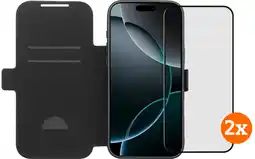 Coolblue BlueBuilt Apple iPhone 17 Pro Max Book Case Leer Zwart + Screenprotector Duo Pack aanbieding