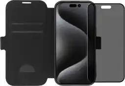 Coolblue BlueBuilt Apple iPhone 16 Pro Book Case Leer Zwart + Privacy Filter Screenprotector Glas aanbieding
