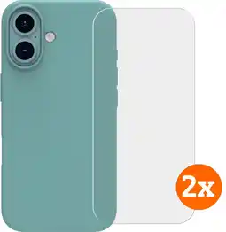 Coolblue BlueBuilt Back Cover iPhone 16 Groen + Screenprotector Glas Duo Pack aanbieding
