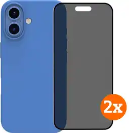 Coolblue BlueBuilt Back Cover iPhone 16 Blauw + Privacy Filter Screenprotector Glas Duo Pack aanbieding