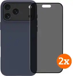 Coolblue BlueBuilt Protective Cover MagSafe iPhone 17 Pro Max Blue + Privacy Protector Duo Pack aanbieding