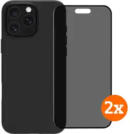 Coolblue BlueBuilt Back Cover iPhone 16 Pro Zwart + Privacy Filter Screenprotector Glas Duo Pack aanbieding