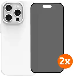 Coolblue BlueBuilt Back Cover iPhone 16 Pro Wit + Privacy Filter Screenprotector Glas Duo Pack aanbieding
