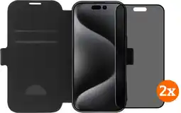 Coolblue BlueBuilt Apple iPhone 16 Pro Book Case Leer Zwart + Privacy Screenprotector Glas Duo Pack aanbieding