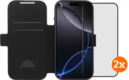 Coolblue BlueBuilt Apple iPhone 17 Pro Book Case Leer Zwart + Screenprotector Glas Duo Pack aanbieding